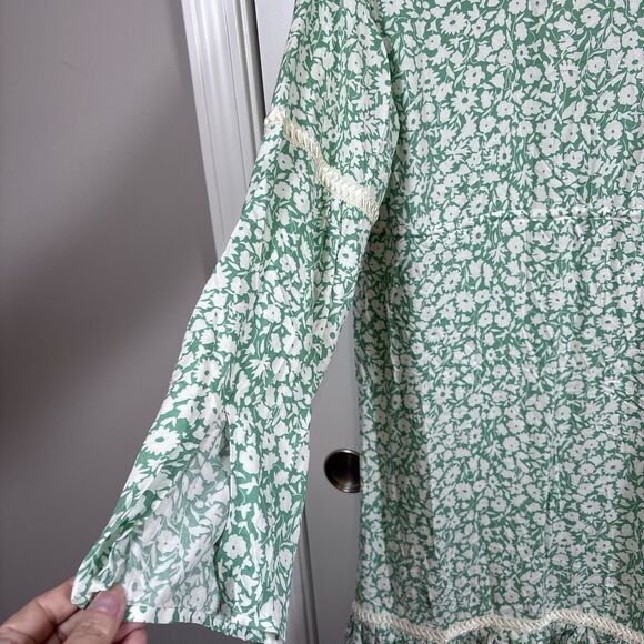 MODA International Women Dress Small Long Sleeve Floral Mint Green& White Lace - Picture 8 of 14